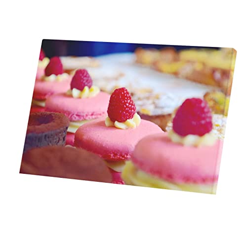 Pâtisserie Macaron aux Framboises Tableau Rose Jaune Décoration Murale