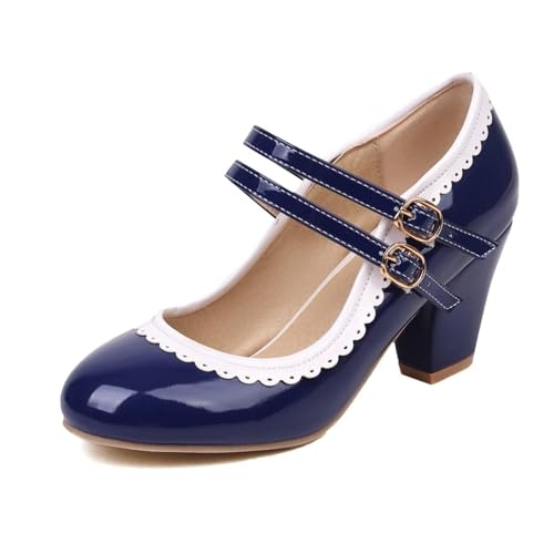 Zapatos Mary Jane de mujer con doble correa al tobillo y tacón ancho cómodo