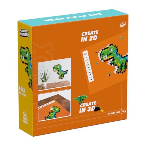 PLUS PLUS Puzzle By Number 250 pcs T-Rex, Green, Yellow, Blue, Orange, 3.6 cm x 3.6 cm x 28 cm - Image 3