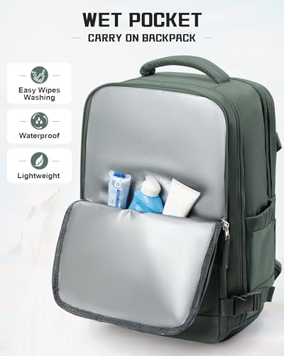 wepadre Travel Backpack Carry on Flight Approved Carry on Backpack for Airplanes Personal Item Travel Bag 18x14x8 Inches Traveling Backpack for Men Women Mochila de Viaje Olive Green3