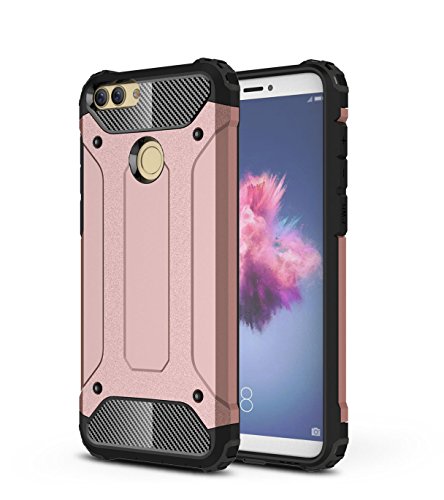 Huawei P Smart Funda, SMTR PU&PC Ultra Silm Híbrida Rugged Armor Case Choque Absorción Protección Dual Layer Bumper para Huawei P Smart ,oro rosa