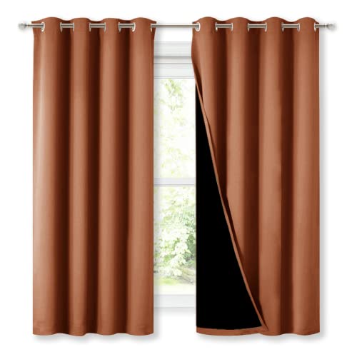 Image of NICETOWN Burnt Orange 100% Blackout Lined Curtains, 2 Thick Layers Completely Blackout Window Treatment Thermal Insulated Drapes for Kitchen /Bedroom (1 Pair, 52 inch Width x 63 inch Length Each Panel)