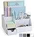 Acrylic Office Desk Organizer with Drawer, 9 Compartments, All in One Office Supplies and Cool Desk Accessories Organizer, Enhance Your Office Decor with This Desktop Organizer (White Grey Marble)
