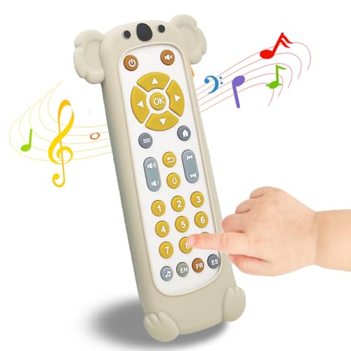 Image of Baby TV Remote Control Toy with Cute Giraffe Soft Silicone Cover Teething, Realistic Baby Musical Remote Control Toy with Light ＆ Sound (Koala)