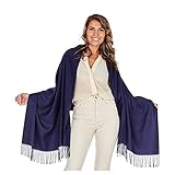  Accessoire Top Tendance Écharpe Femme Cachemire Étole Pashmina Foulard Châle Touché Soyeux Couleur Uni 190 x 80cm (+ 30 couleurs) (Bleu marine)