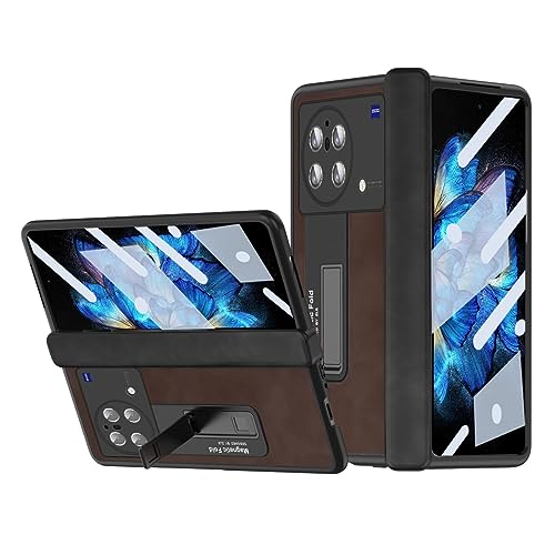 Étui Vivo X Fold en cuir café avec charnière magnétique et béquille