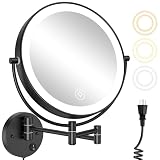 Wall Mounted Lighted Makeup Mirror - 9 Inch Large Double Sided 1X/10X Magnifying LED Vanity Mirror w