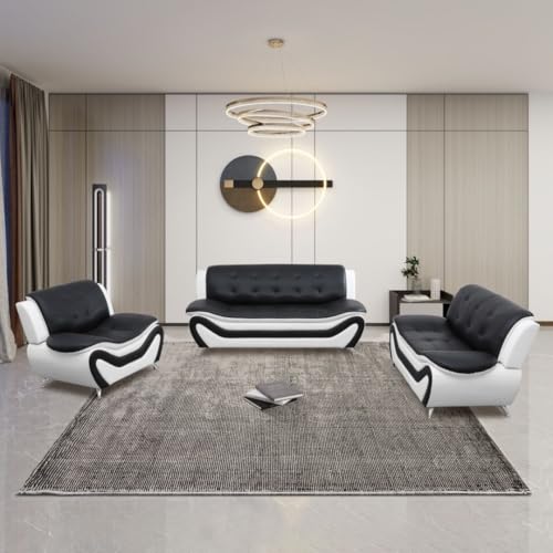 Caerrlcias Faux Leather Sofa Set for Living Room, Modern Living