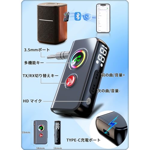 AutimHoo AUX Bluetooth 5.4 レシーバー&トランスミッター BT-106 の商品画像 3