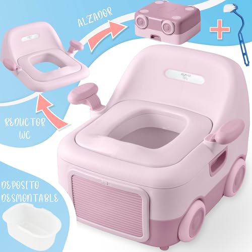 Miniatura 2 de Almar Baby Orinal En Forma De Coche Para Niños 3 En 1 Multifuncion, Orinal Portatil Para Bebes, Adaptador De Wc Y Taburete Alzador Aprendizaje Para Niños Vater Portatil Rosa