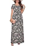 Picture of DEARCASE Maxi Dress for Women Floral Black Pink XX-Large Round Neck Boho Short Sleeve A-line Casual Hawaiian Flowy Party Vintage Spring Summer Beach Long Dresses with Pockets