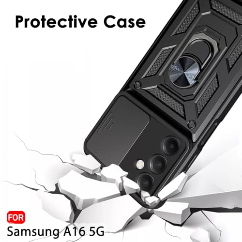 Image of TheGiftKart Tough Armor Bumper Back Cover Case for Samsung Galaxy A16 5G | Sliding Camera Cover, Kickstand & Ring Holder | 360 Protection Back Cover Case for Samsung Galaxy A16 5G (PC & TPU, Black)