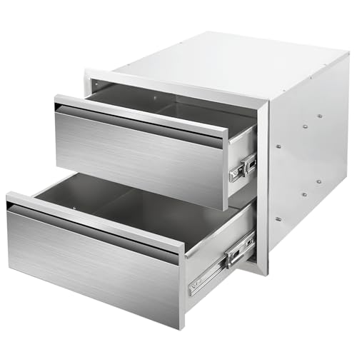Image of Outdoor Kitchen Drawers 18 inch W x 15 inch H x 23 inch D Stainless Steel Double Drawers with Hidden Handle for BBQ Island, Patio Grill Station & Outdoor Kitchen Cabinets