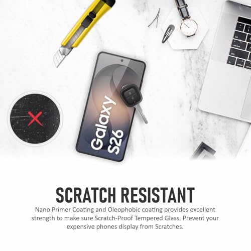 Image of SupCares Tempered Glass for Samsung Galaxy S26 (6.3 Inch) With Installation Kit | 9H Edge to Edge Screen Protector | Black