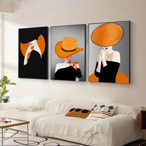 Affiche jupe noire chapeau orange : solution déco grand format pour grand mur vide