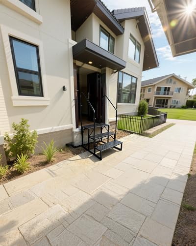 Image of 3 Step RV Steps with 2 Handrails, Outdoor RV Stairs with Anti-Slip Pedals