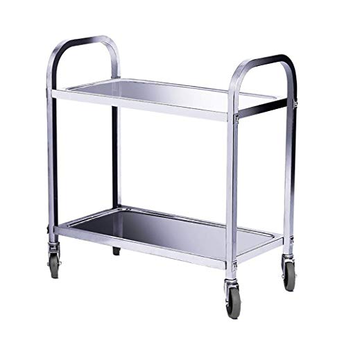 Carrello del Carrello di Servizio Carrello del tè del Vino dell'Acciaio Inossidabile di 2 File con Corrimano Scaffale per Auto da Cucina Carrello di Utilità/Servizio su Ruote in Albergo Ristorante