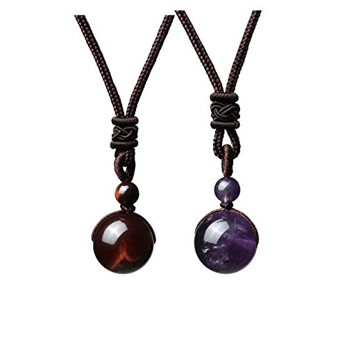 Image of Jovivi Healing Crystals Necklace Natural Tiger Eye Amethyst Lucky Blessing Protection Chakra Beads Stone Pendant for Women Men Adjustable, 18-26 inches, Stone, No Gemstone