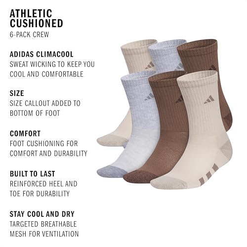 Image of adidas Kids Athletic Cushioned 6-Pack Crew (Little Kid /Big Kid /Adult)