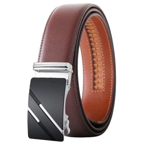 Men's Genuine Leather Automatic Buckle Belt, Solid Color Casual Business Belt Ply36-1245-S12 110cm