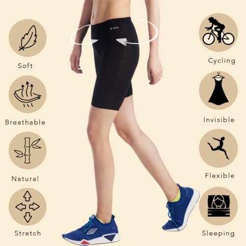 Image of Lavos Women Under Dress Sports Cycling Shorts, Bamboo Cotton Activewear Yoga Gym Workout Anti-Bacterial Uniform, Elastic Mid Waist Shorties Tights for Womens and Young Ladies