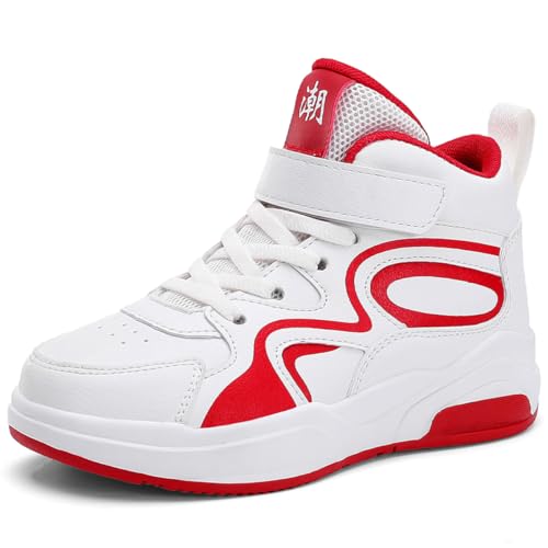 HSNA Zapatillas Deportivas para Niños Zapatillas de Baloncesto(Blanco/Rojo 37 EU)