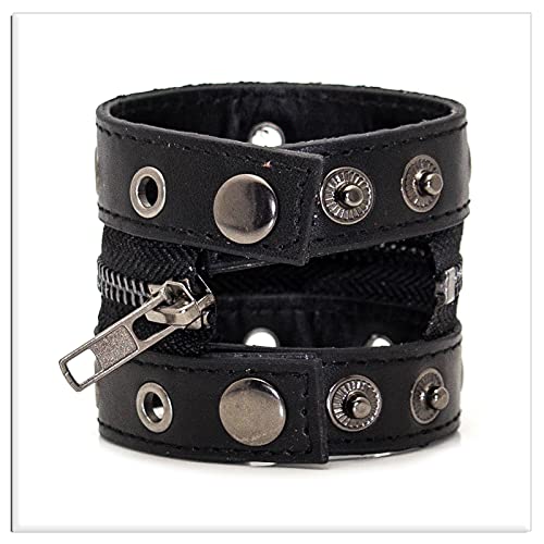 Image of Xusamss Punk Alloy Zipper Wristband Pu Leather Cuff Bracelet,7 1 /2 wrist