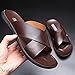 Battle Men Fashion X Band Slipper For Men Solid Color Genuine Leather Open Toe Casual Slip On Beach Sandal anti-slip (Color : Brown, Size : 7.5 M US)