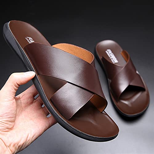 Battle Men Fashion X Band Slipper For Men Solid Color Genuine Leather Open Toe Casual Slip On Beach Sandal anti-slip3