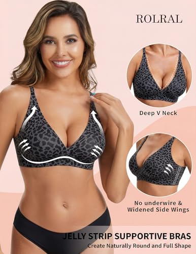 Image of Womens Deep V Wireless Bra No Underwire Seamless Comfort Support Tshirt Push Up Bralette for Everyday /Sleep