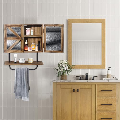 Butizone-Small-Bathroom-Wall-Cabinet-17×21-Barndoor-Medicine-Cabinet-Wall-Mount-3-Tier-Rustic-Bathroom-Storage-Cabinet-Over-Toilet-with-Adjustable-Shelf-and-Towel-Bar-for-Bathroom-Laundry-Room Butizone Small Bathroom Wall Cabinet 17×21 Barndoor Medicine Cabinet Wall Mount 3 Tier Rustic Bathroom Storage Cabinet Over Toilet with Adjustable Shelf and Towel Bar for Bathroom Laundry Room