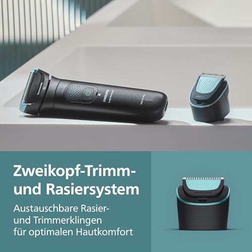 Philips Bodygroom Series 7000 – Trimmer für Männer, flexiblem 2D-Scherkopf Dreifachschutz -austauschbare Scherköpfe, Nutzung im Intimbereich, 100% duschfest, 120 Min. Laufzeit, Modell BG7480/15