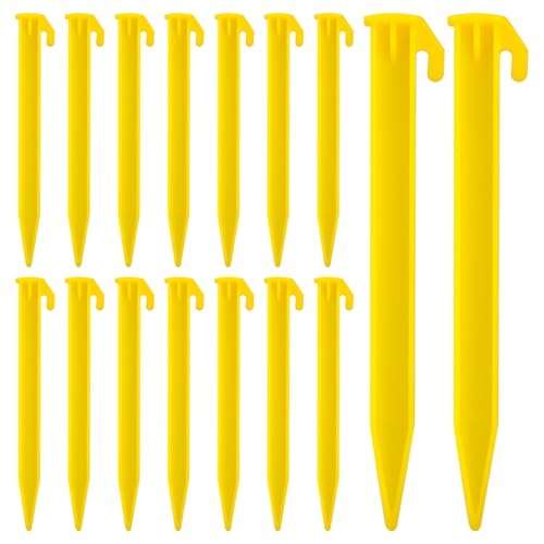16 Stück Stabile Kunststoff-Zeltheringe 14.5cm mit Haken und Loch – Leicht & Witterungsbeständig für Camping, Outdoor, Wandern – Zeltnägel Erdnägel für Sand/Schnee/Harte Böden (Premium Zelt Heringe)