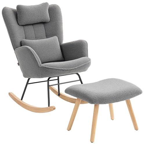 HOMCOM Schaukelstuhl mit Hocker Schaukelsessel Gepolstert Schwingsessel mit Lendenkissen, Kopfstütze, Relaxsessel mit Fleece-Bezug, hoher Rückenlehne Schwingstuhl für Wohnzimmer Dunkelgrau HOMCOM Schaukelstuhl mit Hocker Schaukelsessel Gepolstert Schwingsessel mit Lendenkissen, Kopfstütze, Relaxsessel mit Fleece-Bezug, hoher Rückenlehne Schwingstuhl für Wohnzimmer Dunkelgrau