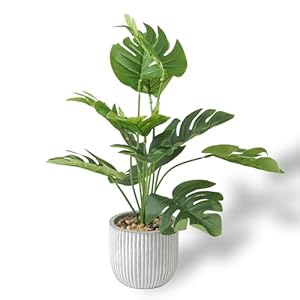Leixi Artificial Plants in Pots, Fake Tropical Palm Tree with Greenery Leaves Stems,32CM Tall Taxu Plant for Office Desk Shelf,Garden,Home,Bathroom,Windowsill Decor