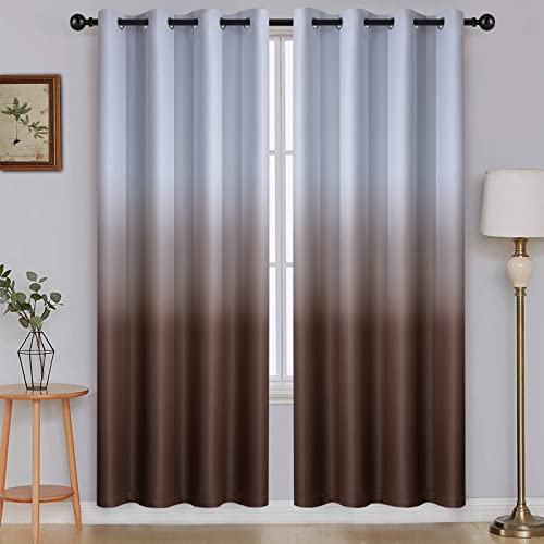 Image of SimpleHome Ombre Gradient Brown White to Gray Curtains for Bedroom,52Wx72L | Room Darkening Curtains,Light Blocking Thermal Insulated Grommet Window Curtains for Living Room,2 Panels,72 Inches Length