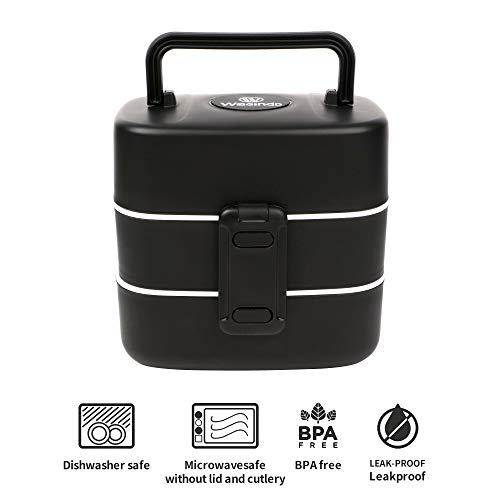 Wagindd Bento Box Adult Lunch Box, Leak-Proof Stackable Bento Lunch Containers With 4 Compartments - Bpa-Free, Dishwasher & Microwave Safe Lunch Box, Snack Containers For Kids And Adults (Black Handle) #TOP5