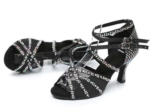 Womens Professional Dancing Shoes with Rhinestones Mesh Elegant Wedding Formal Sandals3