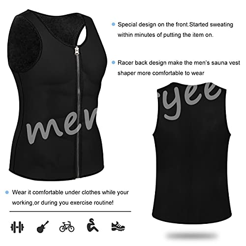 Foto von Memoryee Herren Neopren Sauna Weste Body Shaperwear Schwitzweste Taille Trainer Fitness Korsett Reißverschluss Tank Top/Black/L