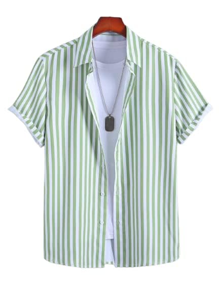 Image of Men's Striped Slim Fit Half Sleeves Stratchable Printed Shirt