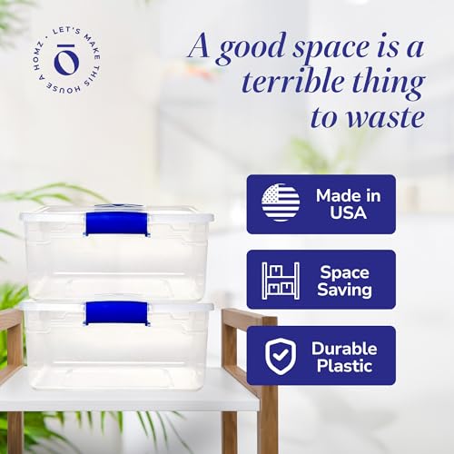 HOMZ 12-Pack Secure Latch, Clear Plastic Storage Organizer Bins, 15.5 Quart, Blue - Stackable Container Boxes for Bedroom, Bathroom, Garage, and Office Organization - Image 6