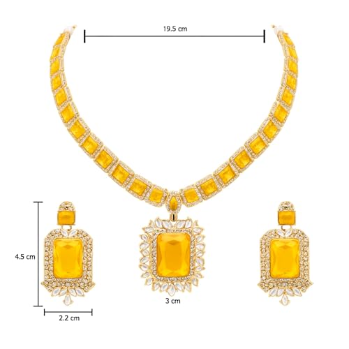 Image of I Jewels Gold Plated Stylish Design Crystal Diamond Necklace & Earrings Jewellery Set for Women