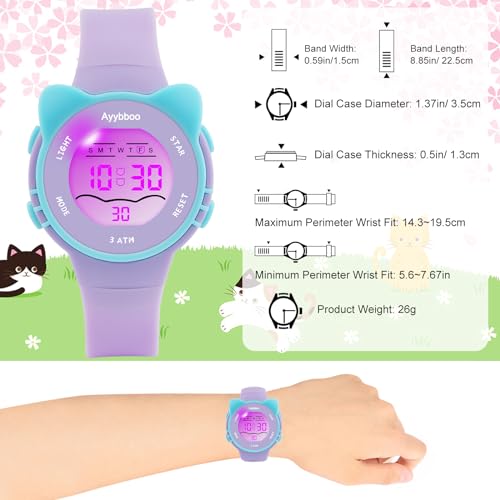 Ayybboo Kids Digital Watches for Girls Boys, 7 Color Lights Waterproof Cute Wristwatches for Kids with Alarm Stopwatch, Great Present for Girls Boys Ages 5-13 by Ayybboo - Used condition - Image 3
