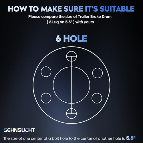 SEHNSUCHT 6 Hole on 5.5" Bolt Circle Brake Drum for 5200 lbs 6000 lbs Axles,Trailer Brake Drum Kit, Replacement 12" Brake Hub Drum Assembly for Rvs, Trailer, and Semi Truck by SEHNSUCHT - Image 5