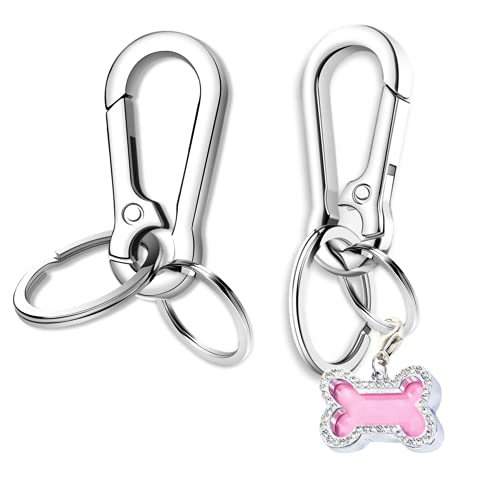 Dog Tag Clips, 2 Pack Stainless Steel Quick Clip with Double Rings + Bone Shape Dog ID Tag, Metal Keychain Key Clip DIY Dog Cat Tags Holder for Collars Harnesses Dog Tag Clips, 2 Pack Stainless Steel Quick Clip with Double Rings + Bone Shape Dog ID Tag, Metal Keychain Key Clip DIY Dog Cat Tags Holder for Collars Harnesses