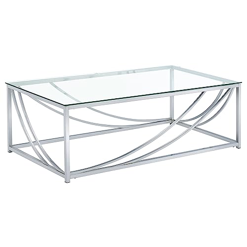 Coaster Home Furnishings Lille Glass Top Rectangular Coffee Table Accents Chrome