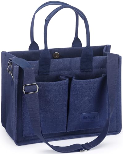 Mossio Canvas Tote Bag, Office Purse, Laptop Briefcase, Navy