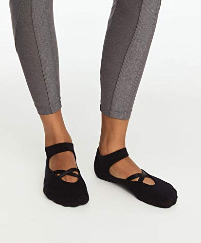 2 pares de calcetines de yoga para mujer, agarre antideslizante y correas, calcetines para pilates, ballet, danza, puros ejercicios descalzos - Negro Cover