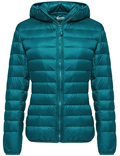 wantdo Women's Packable Down Puffer Jacket Hooded Lightweight Winter Coat Teal Blue X-Small