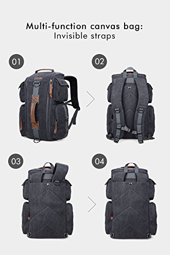 WITZMAN Canvas Backpack Large Travel Backpack for Men Backpack Duffel Bag Carry on Rucksack Hiking Bag (6661 canvas black)